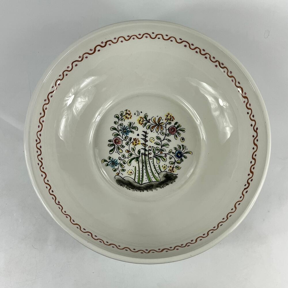 Ceramicas De Coimbra Portugal Hand Painted 12" Floral Animal Serving Bowl